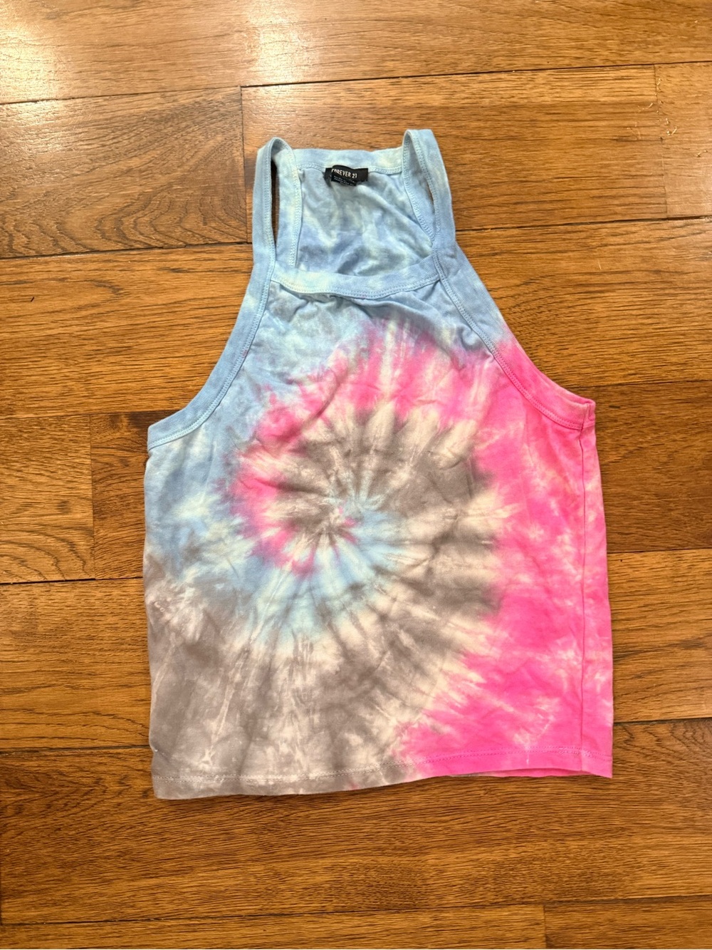 Forever 21 Tie-Dye Racerback Crop Tank Top - Pink, Blue, Gray